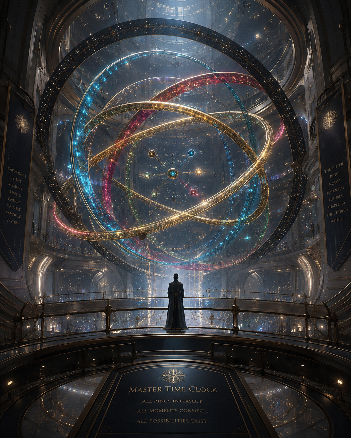 Nightstar Master Time Clock with intersecting Time Dimensional Rings